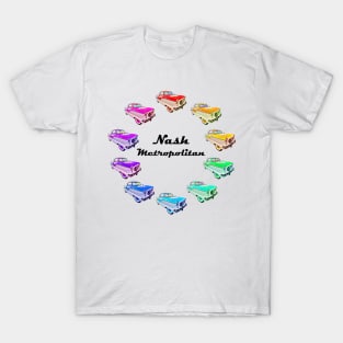 Nash Metropolitan (rainbow colors in a circle + name in black) - classic vintage cars reimagined T-Shirt